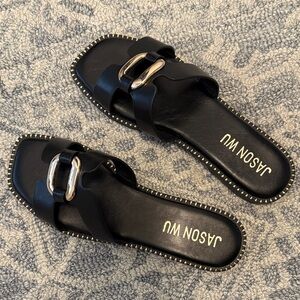 Jason Wu Black Sandals with Metallic Buckles 8.5